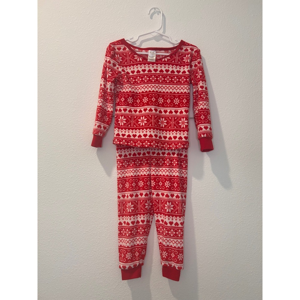 Modern Kids Red White Fair Isle Heart Snowflake‎ Pajamas Set Size 3T